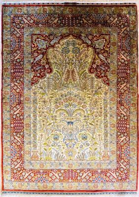 Tapis Hereke Fait En Soie Turc, Signé, Vers 1930