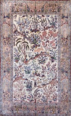 Tapis Ispahan, Scène De Chasse Persane En Laine Et Soie