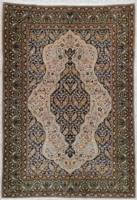 Tapis Kachan Dabir En Laine Kork - Époque Dynastie Pahlavi Vers 1920