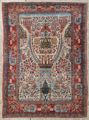 Tapis kirman en Laine Kork Soyeuse époque du Shah Vers 1880 Iran