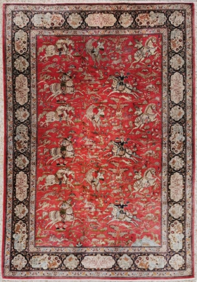 Tapis ghoum  Soie Signé - Iran Vers 1960 Époque Du Shah