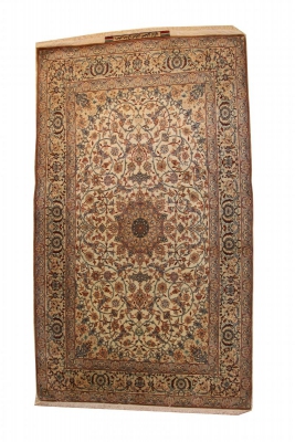 Tapis Ispahan Laine Kork Et Soie Signé Seraphian, Vers 1950