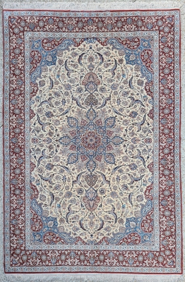 Rare Tapis Ispahan Haghighi  Laine Kork et Soie - Maître Tisserand du Shah - Vers 1960 Iran