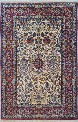 Tapis Ispahan Signé Ebrahim Nabbi En Laine Kork et Soie - Iran Vers 1950