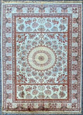 Tapis Ghoum tout Soie Signé Atelier Impérial Qualité Extra Fin - Dynastie Pahlavi Iran Vers 1970