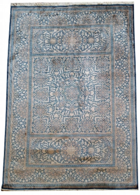 Tapis Ghoum Palhlavi Soie Qualité 197x138 Cm - Atelier Du Shah - Iran 20ème