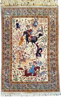 Tapis Laine Et Soie Trame Soie Ispahan Iran Vers 1970 Époque Du Shah