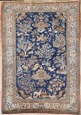 Tapis Ghoum Laine Kork et Soie - Iran Vers 1950 époque Du Shah