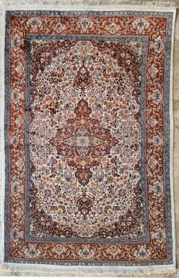 Fin Tapis Ghoum En Soie - Iran époque Du Shah Vers 1960