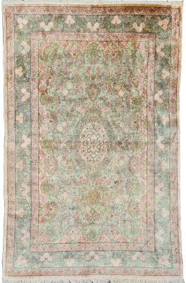 Tapis En Soie Ghoum  Signé - Iran Vers 1950 époque du Shah