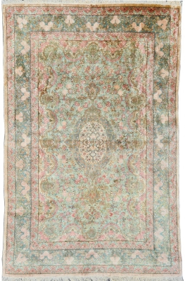 Tapis En Soie Ghoum  Signé - Iran Vers 1950 époque du Shah